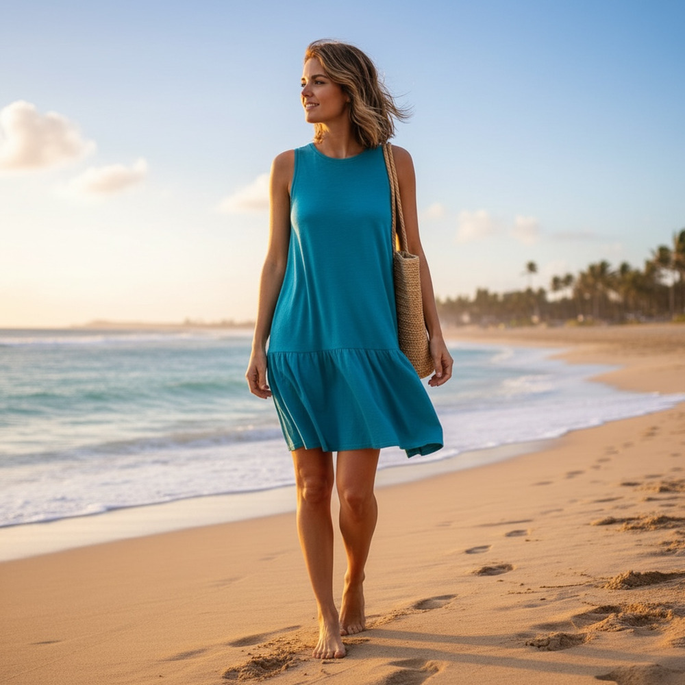 Nation LTD Harumi Women Mini Dress Medium Tank Drop Waist Resort Coastal Tiered